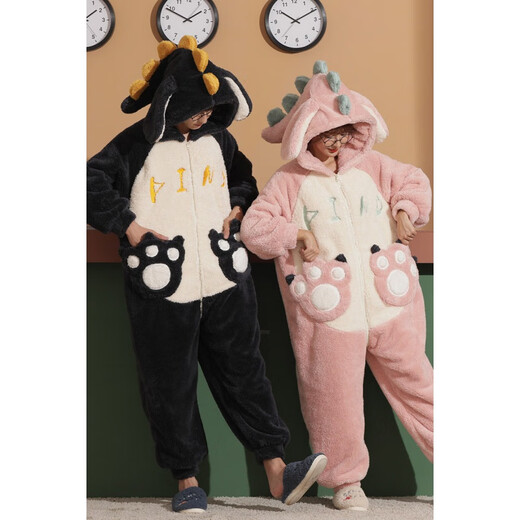 紫颂情侣连体睡衣女学生秋冬季卡通动漫珊瑚绒加绒加厚居家服男款宽松 珊瑚绒-pf#3892#拉链连体 XL  加大男款建议140-160斤