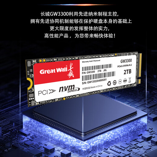 长城（Great Wall）512GB SSD固态硬盘 M.2接口(NVMe协议)PCIe 3.0x4 GW3300系列