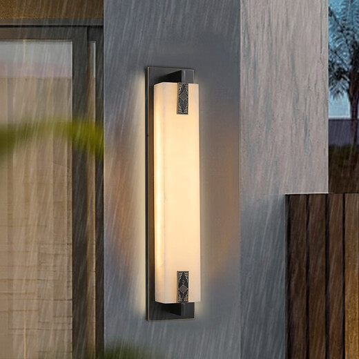 Tong Denghui new Chinese style all-copper outdoor waterproof wall lamp natural marble door on both sides of the courtyard villa garden lamp long wall lamp outdoor wall lamp copper color-Fu 100cm