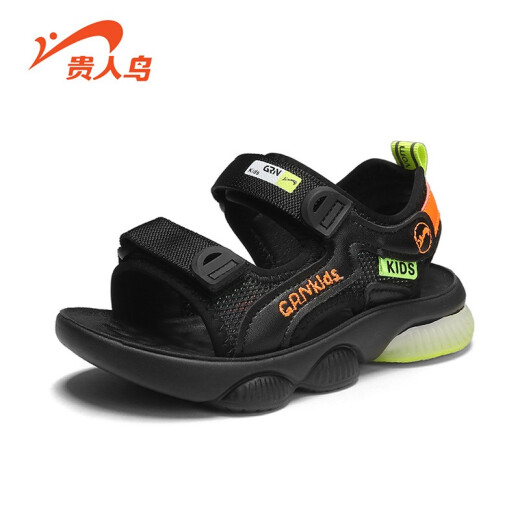 Guirenniao Boys Sandals 2023 Summer New Korean Style Children's Shoes for Big Children and Baby Sports Beach Shoes 2119 Black Green Orange 32 (Inner Length 20.5/Foot Length 20.0)