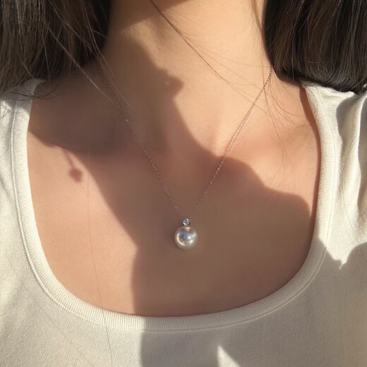 Fat Donglai same style 18k gold akoya pearl pendant natural sea water princess style 9-10mm silver accessories 7-8mm x 45cm