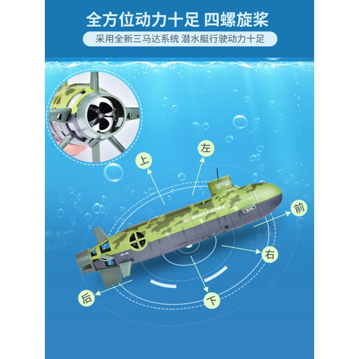 RSRDDY遥控潜艇+摄像头儿童电动遥控船潜水艇玩具鱼缸仿真可下水 蓝色遥控鲨鱼