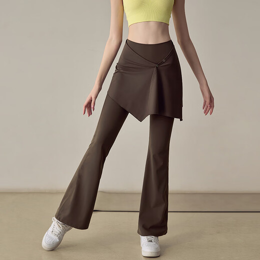 LULU CENTURY Real Two Piece Yoga Pants Women's One Piece High Waist Hip Lift Pilates Running Training Sports Micro-Large Fitness Pants Brown M