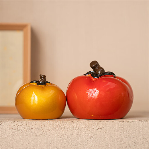 Xiyuanji persimmon tea pet ornaments can be raised, color changing, simulated fruit, creative tea ceremony accessories, small tea play, good persimmons in pairs (one big and one small)