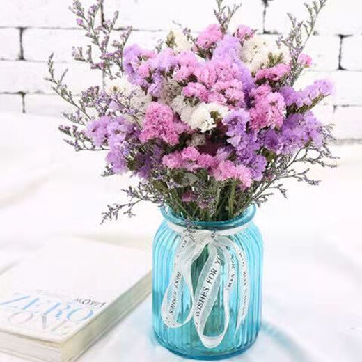 AIMAN Yunnan Flowers Dried Flower Bouquet Forget-Me-Not Lover Grass Combination Starry Gypsophila Living Room Real Flower Arrangement Home Furnishings 4 Color Mix + Grass Approximately 30 Pieces Not Included in the Flower Basket
