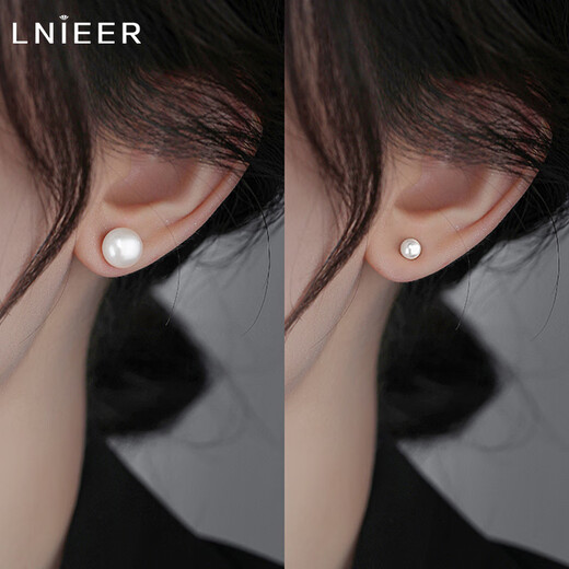 Lnieer screw twist buckle S999 pure silver freshwater pearl earrings anti-fall earrings ear bone nails sleep-free ear piercing earrings 6mm white freshwater pearl earrings 999 pure silver