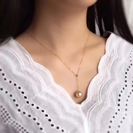 Dingying natural color South Sea gold beads 9-12MM round pearls basically flawless deep gold pendant 18Y-shaped adjustable gold chain 18K gold Y-shaped chain adjustable 9-10mm
