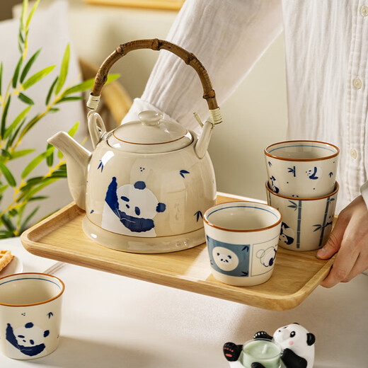 Modern housewife mototo panda teapot gift box tea set complete set of high-looking teapot teacup tea set tea tray gift box gift box mototo hand raised panda teapot 1200ml