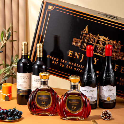 歌瑞安 法国进口14度红酒12度干红葡萄酒XO白兰地红洋酒组合整箱礼盒装