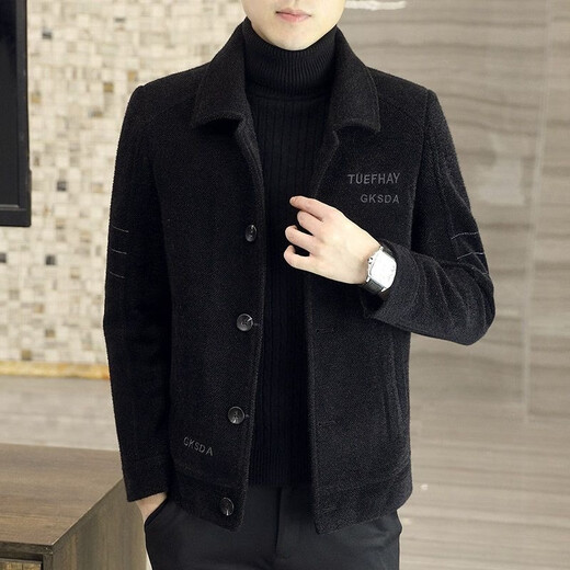 Begiqi's new men's woolen coat short autumn and winter woolen coat men's thickened jacket top casual windbreaker coffee color 2XL recommended 120-140