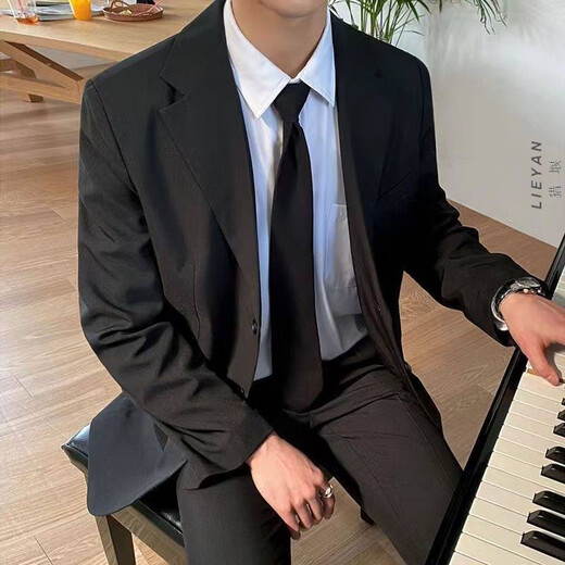 Lieyan suit complete set for male teenagers, high school students, college students, male graduation defense formal casual interview suits, summer suit + white shirt + tie + trousers 4-piece set XL 115~130Jin Jin equals 0.5 kg