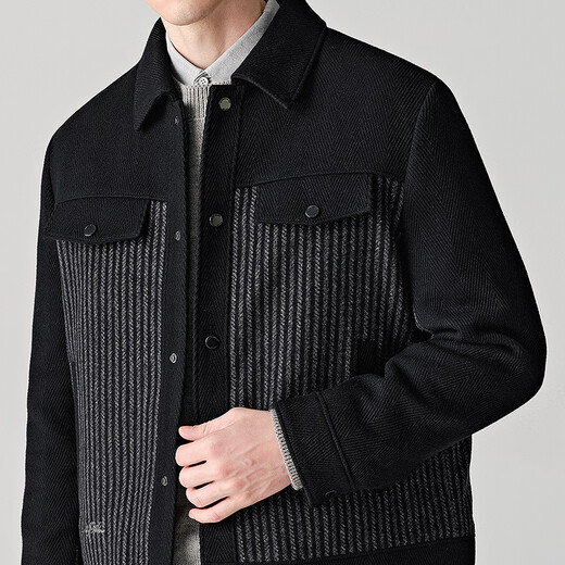 Dances with Wolves Jacket Men's Autumn and Winter Duck Down Lapel Wool Splicing Down Jacket Men 001 Black 175