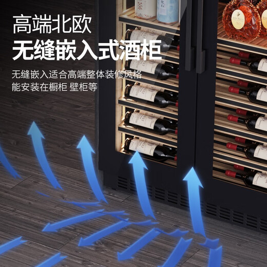 BAIKAILUN frequency conversion double-door wine cabinet ultra-thin seamless embedded constant temperature wine cabinet villa light luxury liquor glass refrigerator office tea and wine display cabinet double-door fresh cabinet 2 meters | seamless embedded | dual temperature | red wine ice bar style 40 bottles frequency conversion