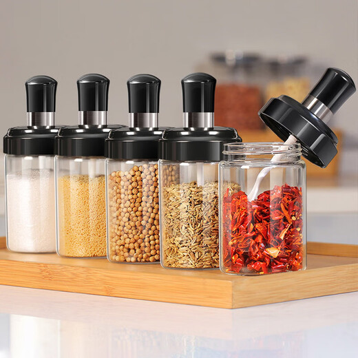 Xingfang glass salt shaker barbecue seasoning bottle spoon lid integrated household sealed storage salt shaker 6 pack