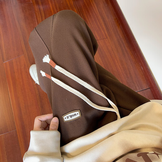 Taschen-Freizeithose Herren Frühling und Herbst Amerikanische trendige gerade Hose mit weitem Bein Jugend lose drapierte bodenlange schwere lange Hose KL723 Beige L