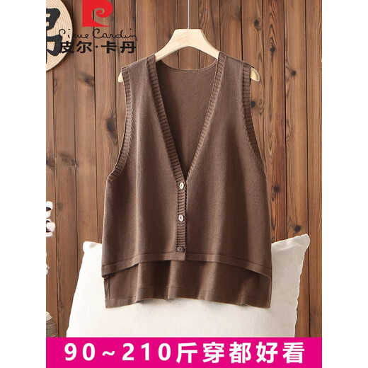 Pierre Cardin cotton knitted vest women's cardigan for autumn and winter large size sleeveless sweater vest vest waistcoat loose casual outer black XL (140-170Jin Jin equals 0.5 kg can be worn)