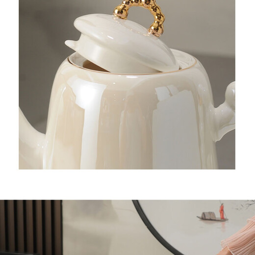 Ruishun light luxury high-end tea set new water cup household living room tea cup housewarming gift Pearlescent Golden Bear Tea Set (6 cups 1 pot 1 tray) gift box