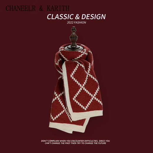CHANEELR & KARITH scarf winter women's 2025 new scarf thickened warm shawl for girls and wives light luxury birthday New Year gift light luxury fashion versatile ck style red with rice