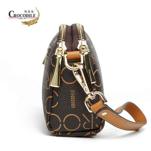 Crocodile shirt double zipper wrist bag classic presbyopia casual ladies handbag gift for wife V1686 camel color