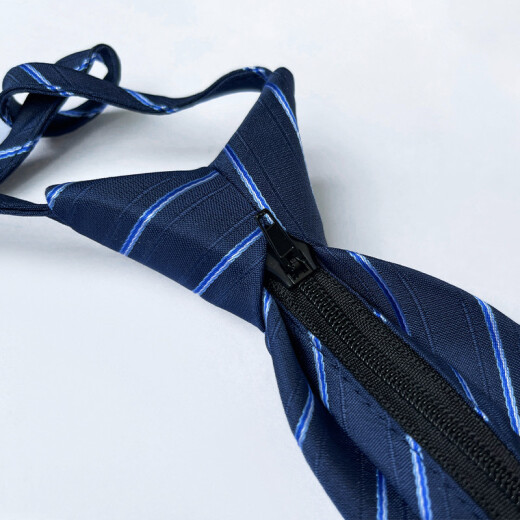 HAIPAIHAOYU men's zipper tie 8cm business formal wear easy to pull lazy style gift box WE6 dark blue stripes