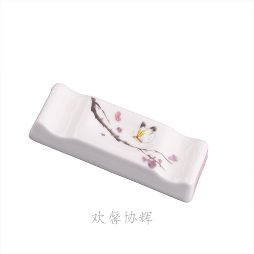 Bowl to public chopstick holder, chopstick holder, ceramic chopstick holder, two pairs of chopsticks, multi-purpose chopstick pillow, soup spoon holder, spoon holder, writing brush, 4 chopstick holders (Dielianhua) + 4 spoons (white)