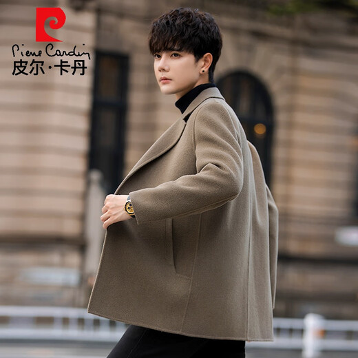 Pierre Cardin woolen woolen windbreaker jacket men's short coat new Korean style double-sided woolen suit high-end windbreaker trend gray green XL weight (135-155Jin Jin is equal to about 0.5 kg)