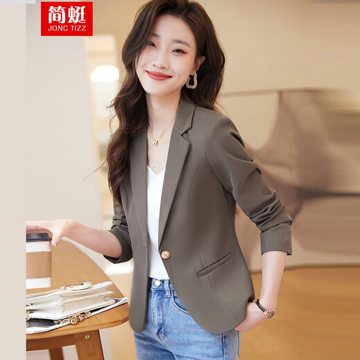 Jian Ting chaqueta de traje blanquecino para mujer primavera y otoño 2026 otoño nuevo traje de otoño pequeño informal de alta gama para mujer traje blanquecino M (90-99Jin Jin es igual a 0,5 kg)