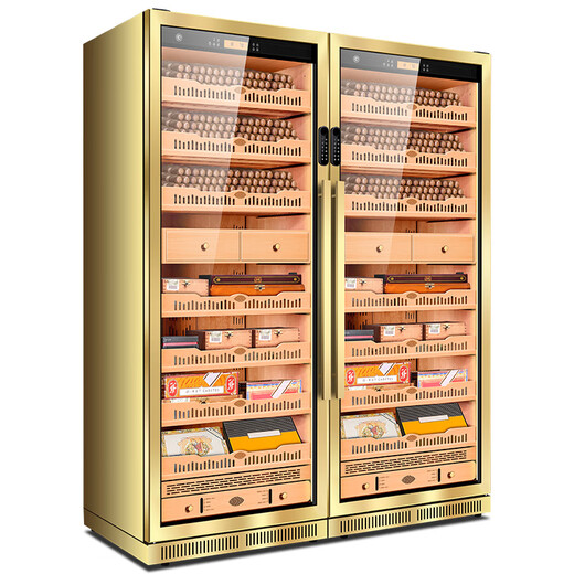 CIGARLOONG 275C cigar cabinet, intelligent and precise constant temperature and humidity, cedar wood liner shelf, WiFi remote IoT control, compressor refrigeration, purified ammonia, double-door Cuban cigar and wine cabinet, rose gold cigar model, purified ammonia + WiFi + fingerprint lock