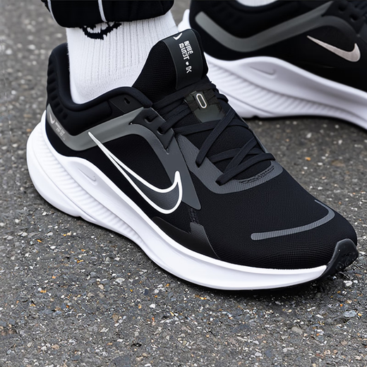 Nike (NIKE) road running shoes men's shoes 2025 winter new sports shoes QUEST 5 lightweight mesh shock-absorbing casual shoes DD0204-001 black metallic silver 41