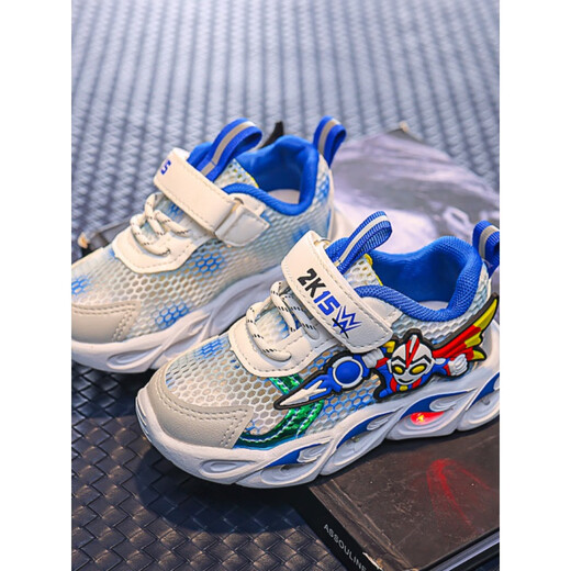 
G.DUCKKIDS boys' shoes lights and lights for summer new children's sports shoes for children's breathable mesh shoelace lights running shoes single mesh non-slip blue single mesh A829 size 27 inner length 17cm
