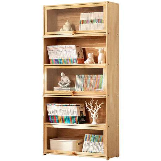 Trojan solid wood bookshelf floor-standing dustproof bookcase with door simple storage rack living room storage cabinet storage cabinet bedroom bookcase 14mm thick solid wood five layers 80 long