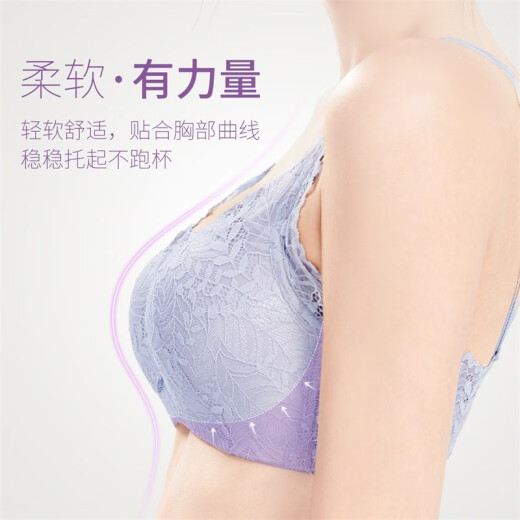 Urban Beauty Bra Style Lace Standing Wireless Small Breast Support Gathered Breathable High-Looking Women's Underwear Bra 2B15A1 Light Blue 34/75B Cup