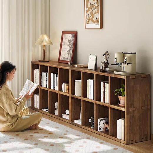 Small craftsman bookshelf solid wood floor-standing one-piece grid cabinet living room home bookcase simple storage storage rack antique sandalwood 8-grid cabinet