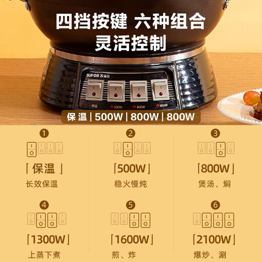 SUPOR electric steamer 17L large capacity multifunctional electric cooker electric hot pot electric wok cast iron electric hot pot steamed buns pot 32cm cast iron bottom pot double-layer stainless steel steamer 17L