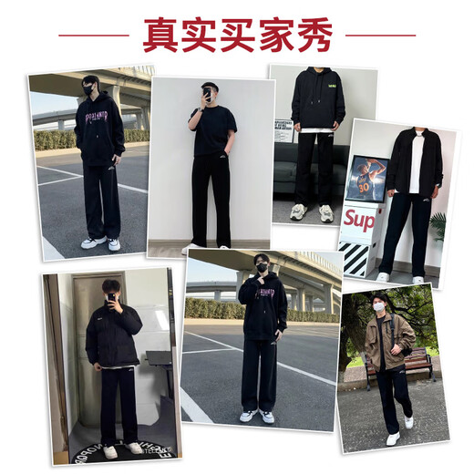 Warrior casual pants men's spring and autumn straight wide-leg pants men's sports sweatpants men's versatile trousers men's pants black 2XL