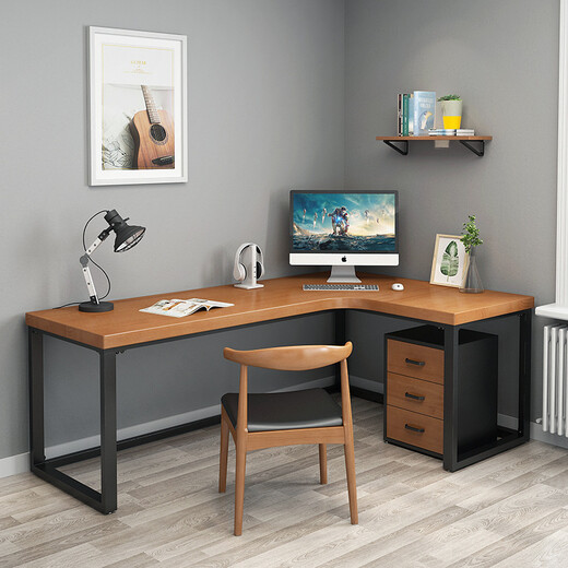 Premium Elements Solid Wood Computer Desk Desktop Home Corner Desk Bedroom Corner Corner Simple Office Writing Study Table Standard Edition 120*55*75 Side Length 80 Thickness 5cm Solid Wood