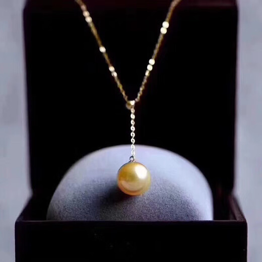 Dingying natural color South Sea gold beads 9-12MM round pearls basically flawless deep gold pendant 18Y-shaped adjustable gold chain 18K gold Y-shaped chain adjustable 9-10mm