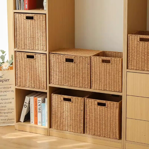 Sorachi lattice cabinet woven storage basket household imitation rattan storage box storage box cabinet clothing sundries organizing storage box beige 29*29*29 foldable