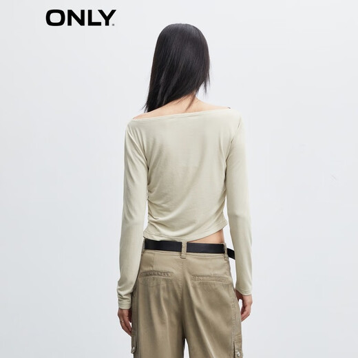 ONLY Autumn and Winter hot girl casual and versatile one-line collar slim long-sleeved T-shirt for women|123301026 A44 silver birch gray-first batch of orders S 160/80A