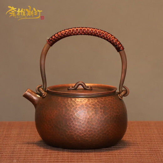 NAVSTIN Japanese copper kettle, handmade, pure copper kettle, retro beamed copper kettle, household kettle, teapot, household Yuanrong (roasted color)