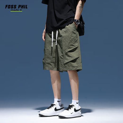 Foss Phil Shorts Herren Sommer Arbeitskleidung Trendy Brand Casual Ice Seide mittelpants losen Sportfünf-Punkte-Hosen 9906 Militärgrün M.