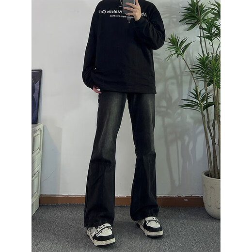 7 excellent products men's jeans autumn American retro high street casual straight slim fit versatile slightly flared long pants for men HCFS-2002 black regular XL