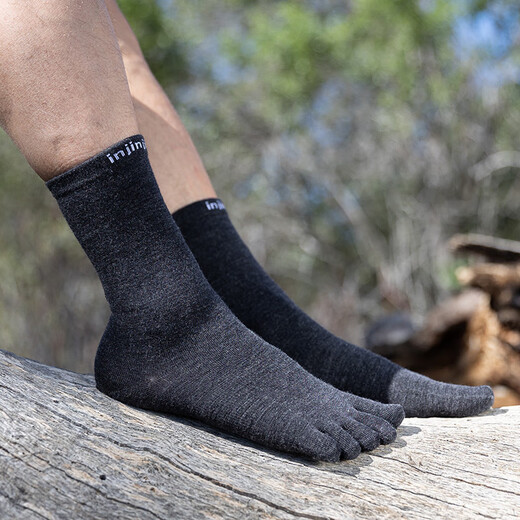 Injinji wool toe socks double layer socks inner layer socks for men and women long thin merino wool warm sports socks dark gray S(37-40)