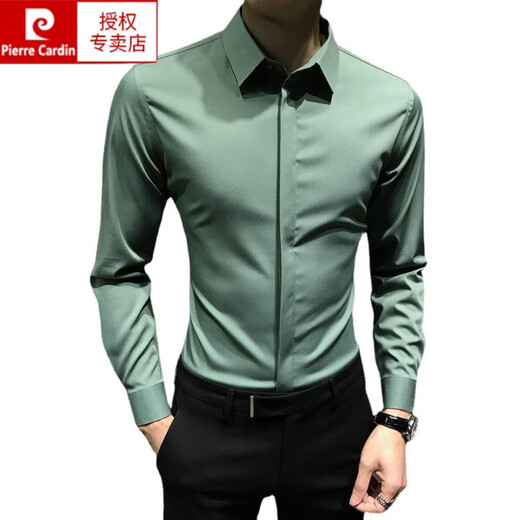 皮尔卡丹（pierre cardin）春夏男士衬衫长袖韩版商务暗扣衬衣潮高端修身高级正装免烫中青年 白色 L
