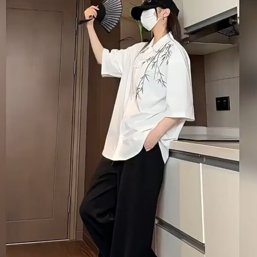 7 excellent products New Chinese style national style shirt men's summer thin ancient style casual loose shirt embroidered short sleeve GCFS-W1283 black M