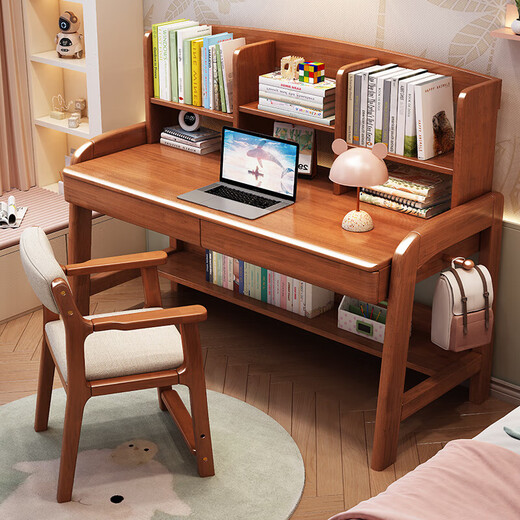 Shangmo solid wood desk with bookshelf computer desk student writing desk 805# solid wood color - desk 1.2 meters + lift chair