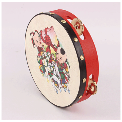 Quyang Kinderpercussionsinstrument Schafsleder Geld Trommel Kindergarten Big und kleiner Tamburin Plastik Xinjiang Tanzhandtrommel, gewöhnlicher mittelgroßer 16 cm1 Preis