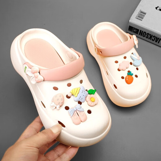 LINGLI Girls' Crocs Children's Slippers 2026 New Summer Baotou Beach Shoes Medium and Large Children's Sandals Girls' Sandals 1903 Beige 31 31-32 Same Size