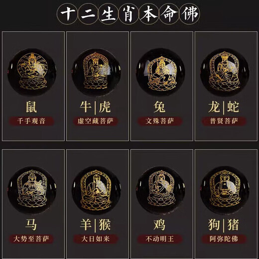 Aitkel obsidian bracelet natal year of the dragon, male and female zodiac zodiac Buddha amulet six-character motto, Pixiu changes wealth, Puxian Bodhisattva, dragon/snake, 12mm bead diameter, suitable for most boys