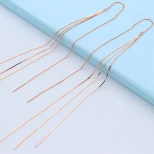 DR-FLVVS ear wire color gold 18k gold Russian purple gold earrings new fashion simple temperament plated 18K rose gold snake bone flow tassel ear wire (pair of rose gold)